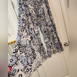 Cato Women’s Blue White Floral  Palazzo Wide-Leg Pants Ruffled 18W/20W Summer